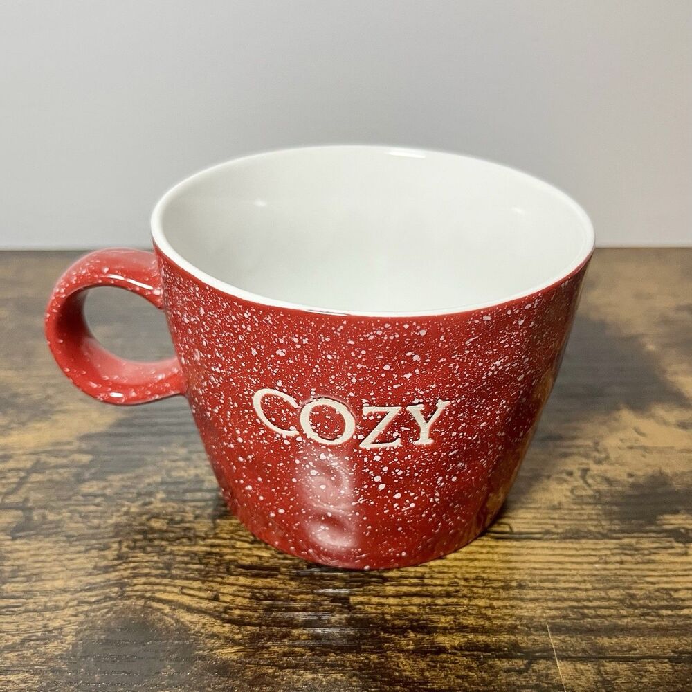COZY Red White Ceramic Coffee Mug 14oz Jingles & Joy Holiday Winter Cup